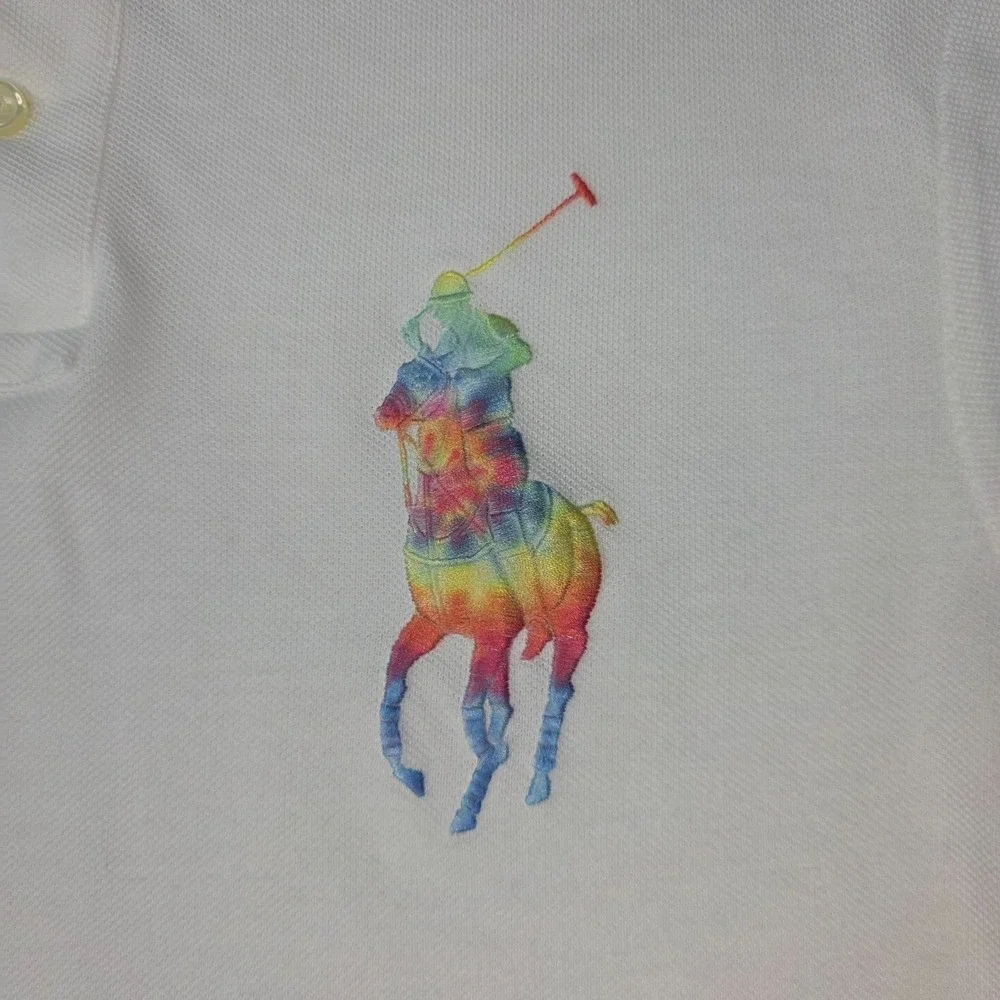 Polo Ralph Lauren Mens S White Rainbow Big Pony Logo Classic Fit Polo Shirt